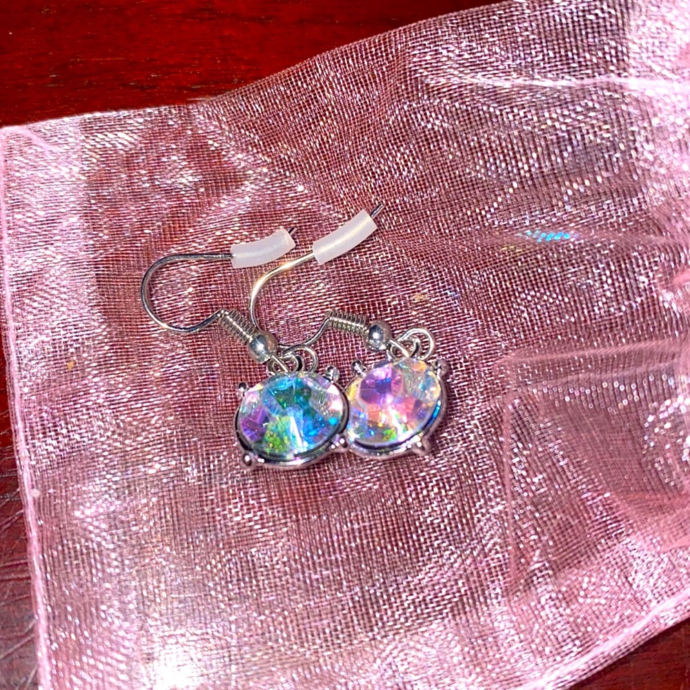 Aurora Borealis Drop Crystal Earrings Rainbow Crystal Silver Nickel Free